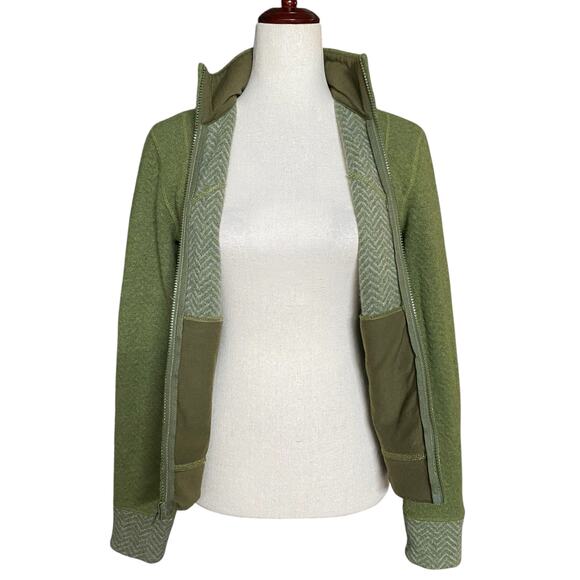 Prana Wool Blend Full Zip Mock Neck Sweater Jacket Womens XS Green Pockets - Picture 9 of 14